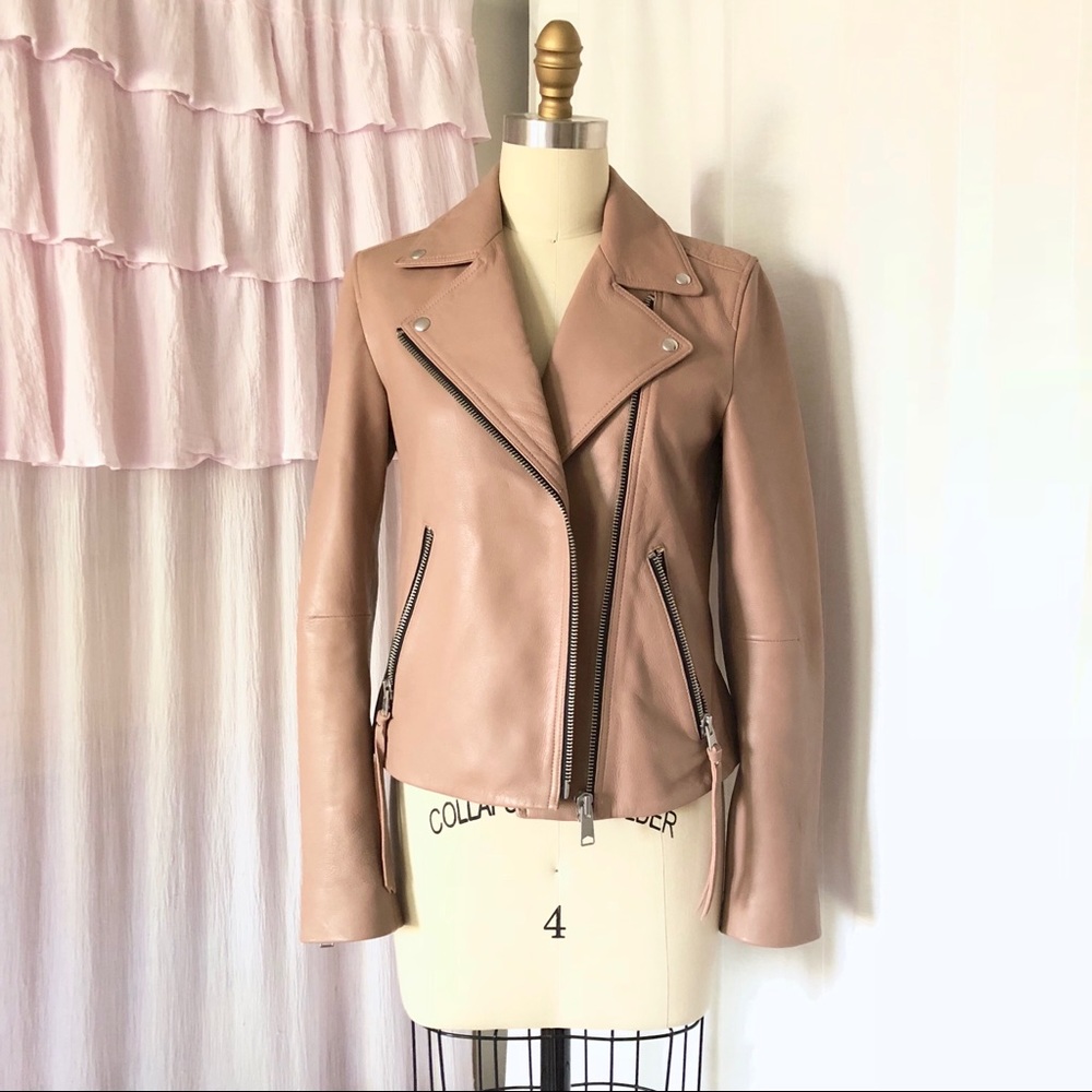 AllSaints blush pink dalby leather biker jacket
